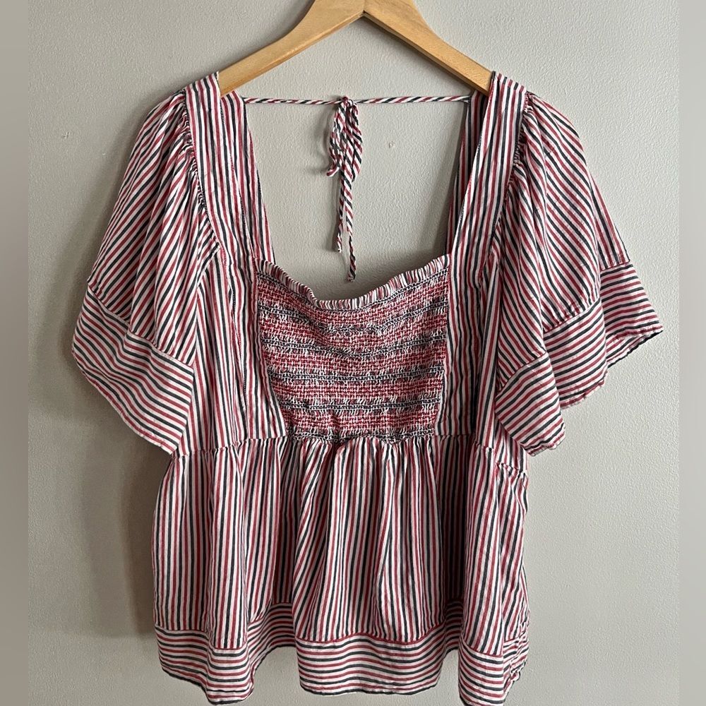 Old Navy XXL Striped Smocked Babydoll Top Puff Sleeve Cottagecore
